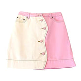 Zweifarbiger Patchwork-Jeansrock in Rosa